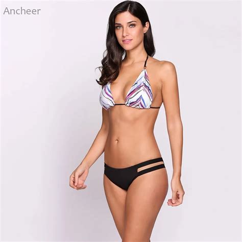 Brand New Bikini Set Sexy Women Swimwear Halter Backless Striped