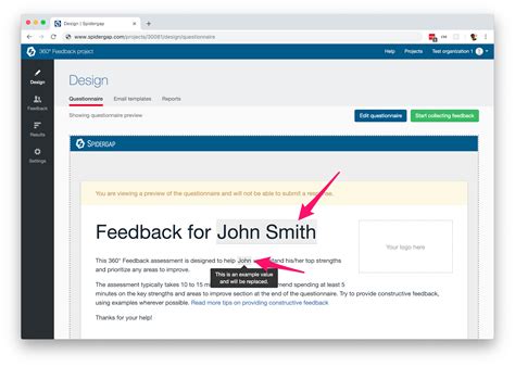 Use Merge Tags in Your Feedback Questionnaire