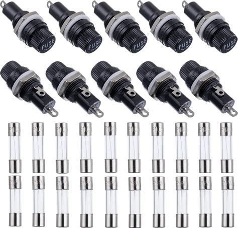 BOJACK 10 Values 30 Pcs 5X20mm Black Screw Cap Fuse Holder 250 VAC 10 A