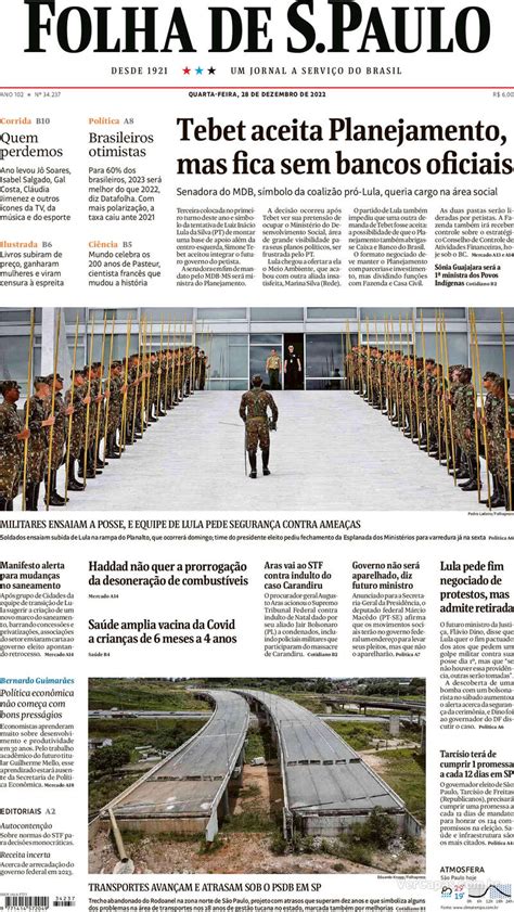 Capa Folha De S Paulo Quinta De Novembro De