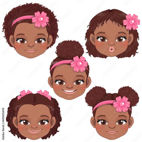 Cute Black Baby Girl Face Collection, American African Cartoon Character Vector Stock Vector ...