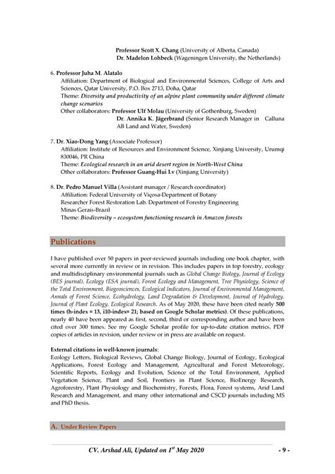 Prof Dr Arshad Ali CV Page 009 1 Forest Ecology Research Group