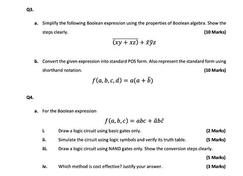 Solved Simplify The Following Boolean Expression Using The Properties Of Boolean Algebra Show