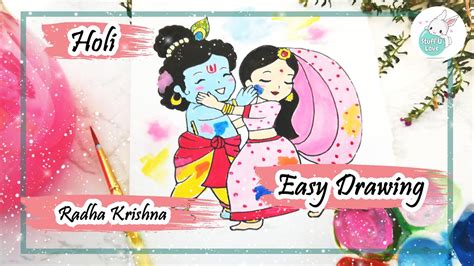 How To Draw Radha Krishna Playing Holi Festival Easy Step By Step