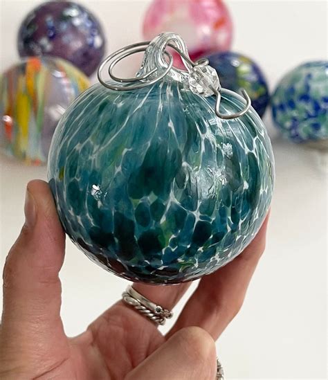 Blown Art Glass Ball Lot Of 7 Balls Ornaments Vintage Colorful Blue Green Pink Home Decor Home