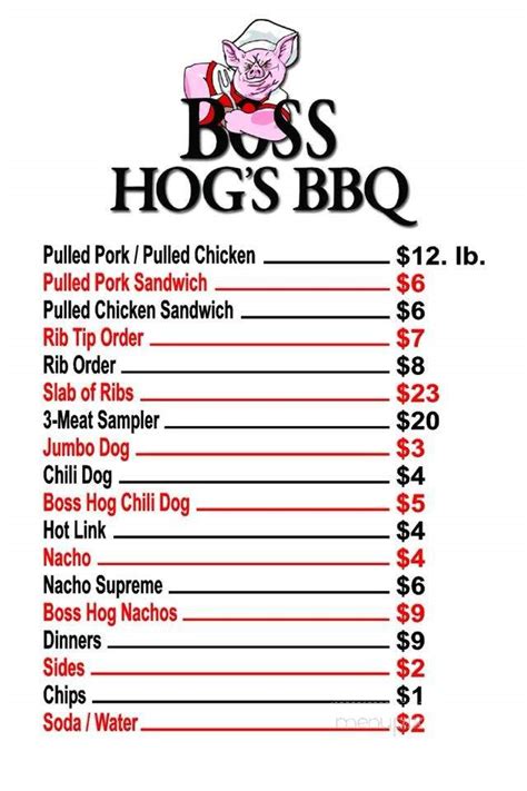 Menu Of Boss Hogs Bbq In Louisville Ky 40213