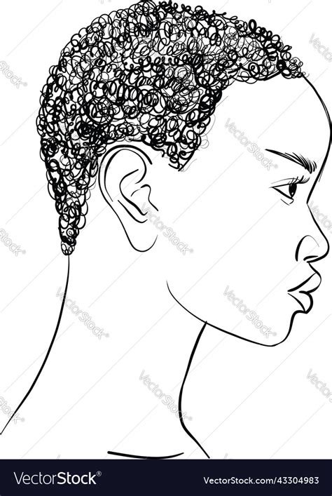 Line Art Woman Face Drawing Black Woman Afro Vector Image