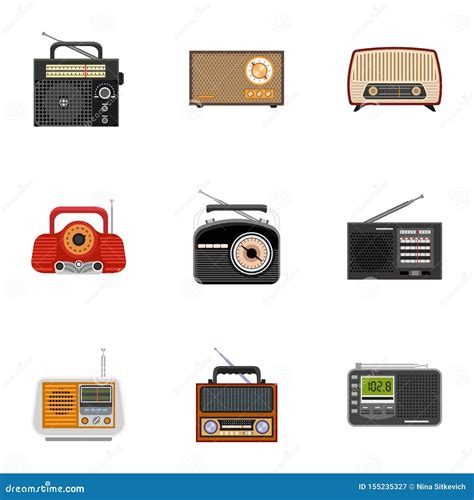 Portable Radio Icon Set Flat Style Stock Vector Illustration Of