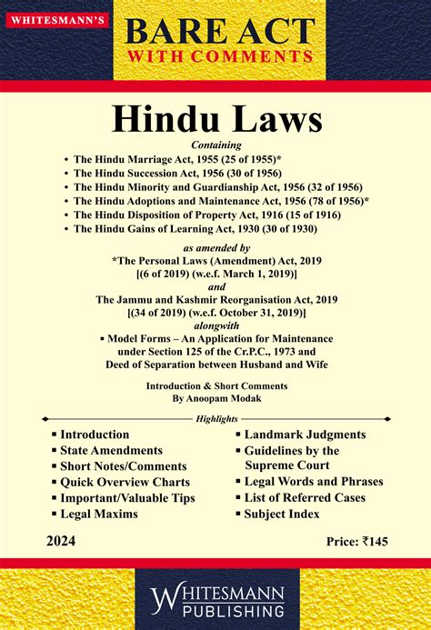 Hindu Law Bare Acts English With Comments 2024 Whitesmann Publishing