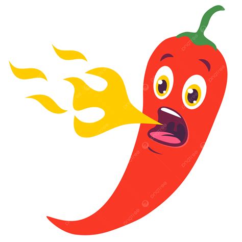 Vector Illustration Of A Spicy Chili Pepper With Face And Fire, Chili