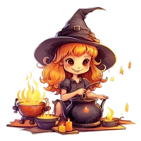 Halloween Little Witch Making Magic Potion Illustration Witch