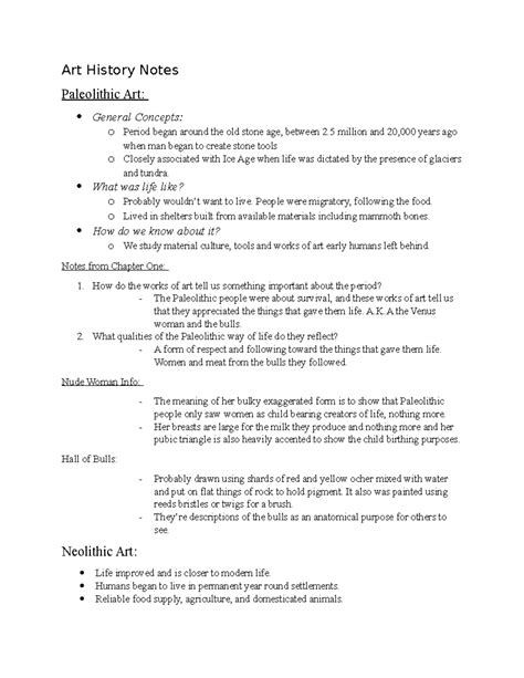 Paleolithic Art Lecture Notes Lecture 1 Art History Notes