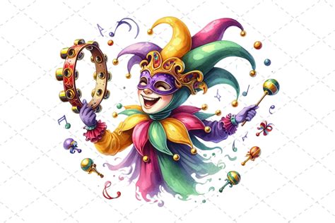 Watercolor Mardi Gras Jester Clipart Graphic By Design Store · Creative