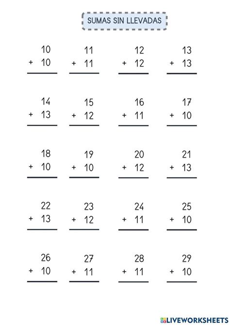 The Sumas Sin Llevadas Worksheet Is Shown With Numbers In It