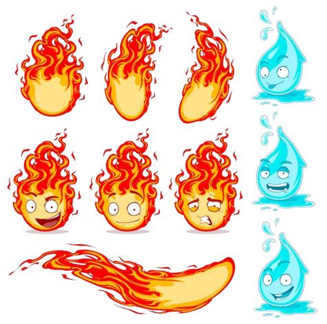 Dessin Anim Mignon Dr Les Gouttes D Eau Et Boules De Feu Vecteur Premium