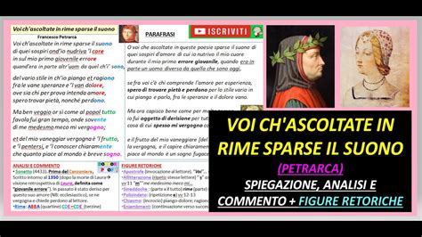 Voi Ch Ascoltate In Rime Sparse Il Suono Spiegazione Analisi E