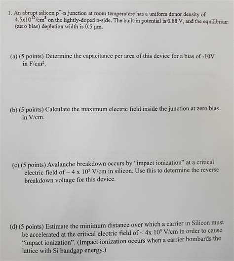 Solved 1 An Abrupt Silicon P N Junction At Room Temperature Chegg