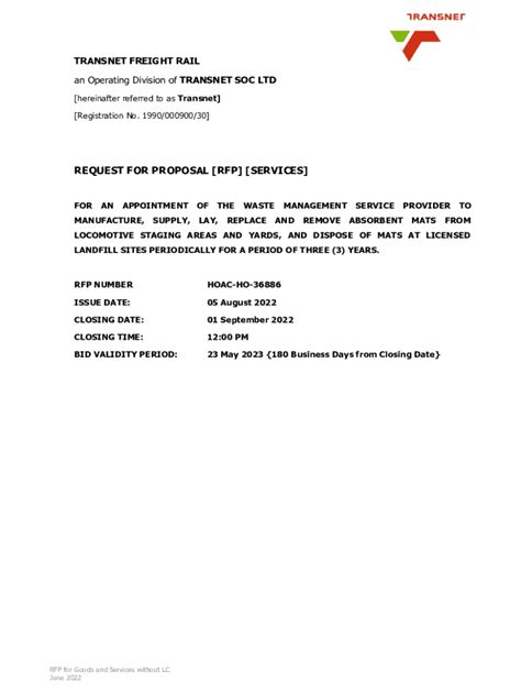 Fillable Online Transnet Request For Proposal No Crac Ho Fax