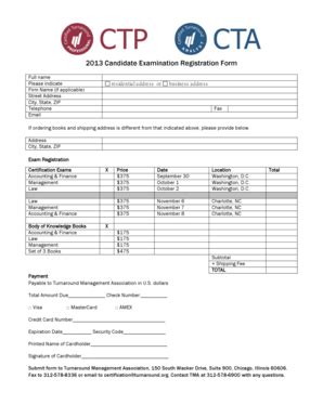 Fillable Online Turnaround 2013 Candidate Examination Registration Form