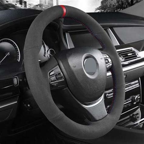 Hand Stitch Durable Black Suede Car Steering Wheel Cover Wrap For Bmw