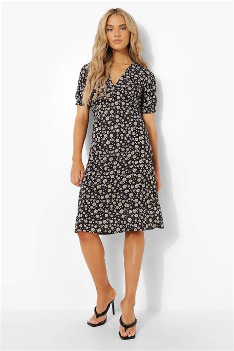 Womens Floral Print Midi Tea Dress Boohoo Uk