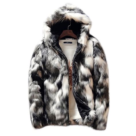 Mens Winter Faux Fur Fleece Lined Thickened Warm Hooded Casual Zipper Jacket Men Winter Black