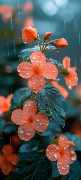 Premium Photo | Rainy season red flowers bloom in the rain