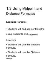 1 3 Using Midpoint And Distance Formulas Pdf 1 3 Using Midpoint And