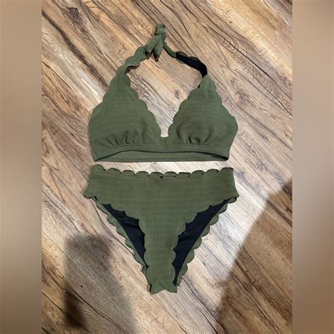 Swim Scalloped Olive Green Bikini Set Poshmark