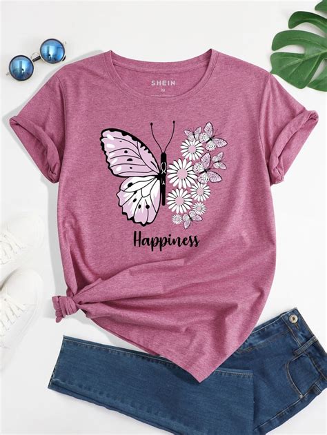 Camiseta Con Estampado Floral Con Mariposa