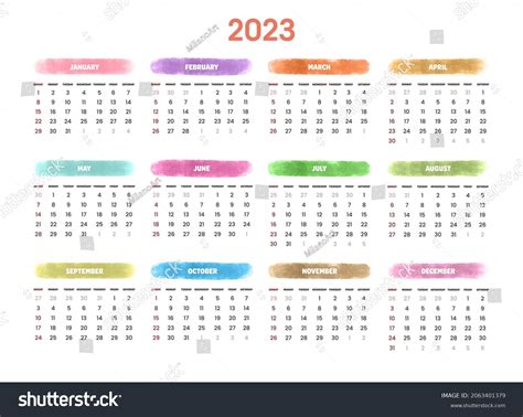 Colorful 2023 Year Calendar Template Stock Vector (Royalty Free ...