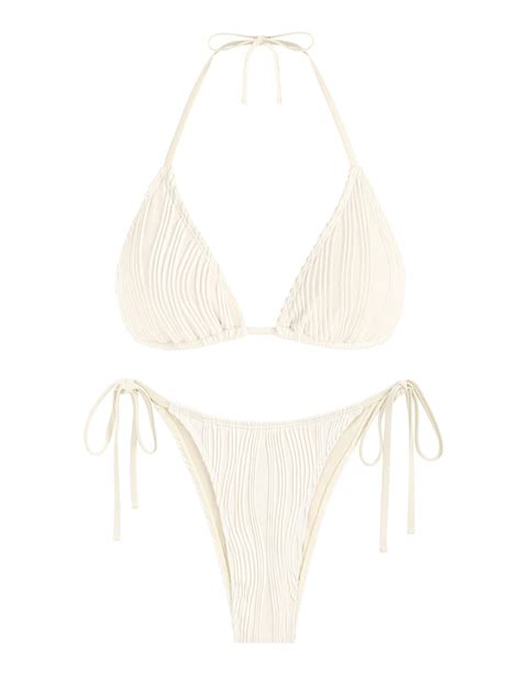 Zaful Wave Textured Halter Bikini For Women Piece Triangle Bikini Sets Sexy High Cut Bathing