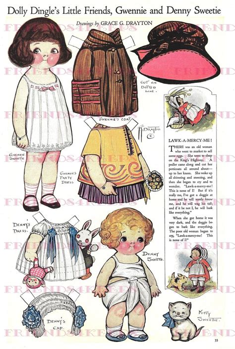 Dolly Dingle S Little Friends Gwennie And Denny Sweetie Vintage Paper Doll Digital Download 2