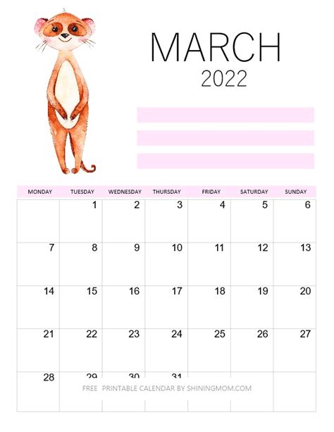 Free Printable March 2022 Calendar 12 Awesome Designs