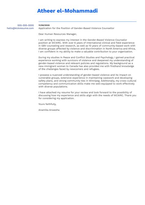 Counsellor Cover Letter Example Kickresume