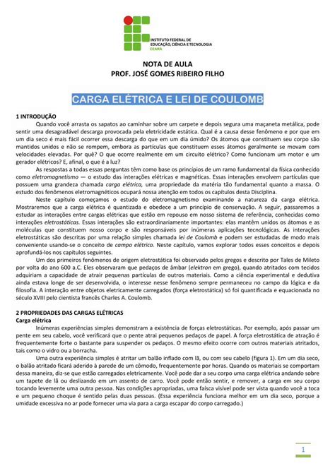 Pdf Carga El Trica E Lei De Coulomb Op O Eletrica E Title