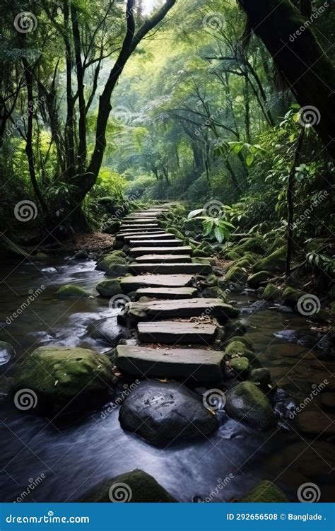 Wooden Bridge Over A Mountain Stream In The Rainforest Of Costa Rica