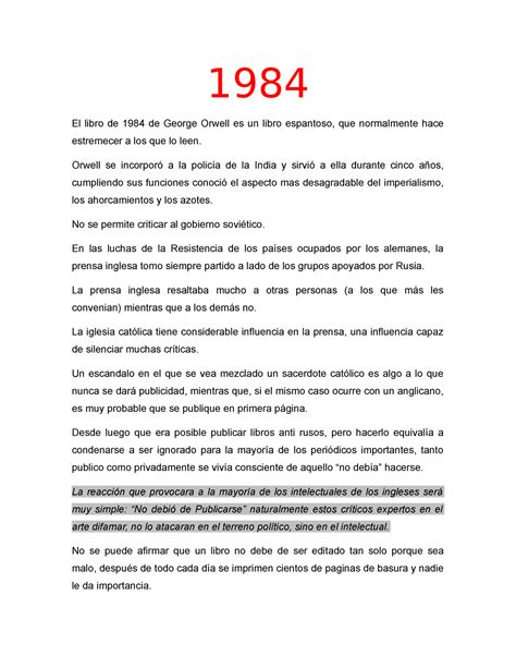 1984 Breve Resumen De Libro 1984 El Libro De 1984 De George Orwell