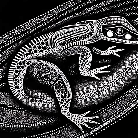 Aboriginal Lizard Art: Monochrome Magic in Indigenous Style - Etsy