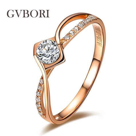 0 18Carat 18K Rose Gold Diamond Ring Romantic Gift Wedding Band