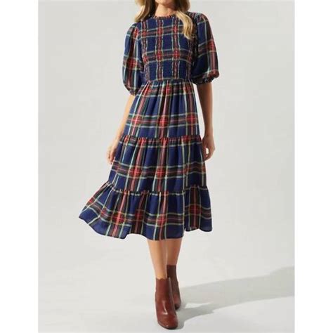 Sugarlips Dresses New Sugarlips Plaid Smocked Midi Dress In