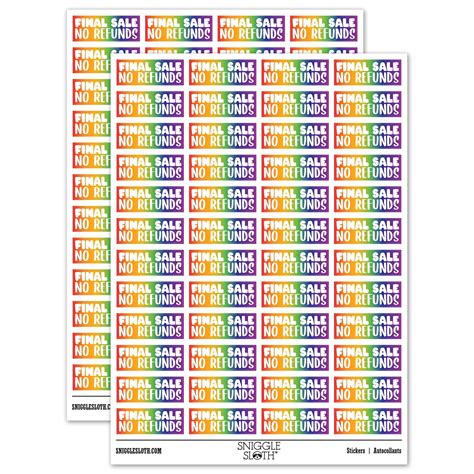 Final Sale No Refunds Sticker Set Rainbow Gloss Finish 1 25 Mini