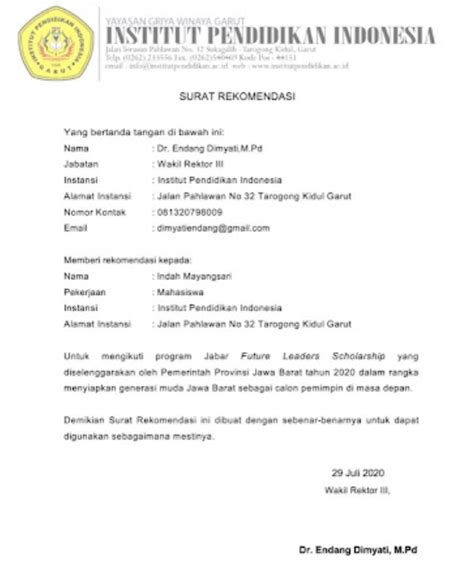 Detail Contoh Surat Rekomendasi Beasiswa Dari Tokoh Masyarakat Koleksi