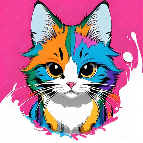 Premium Photo Vibrant And Colorful Cat Illustration Ai Generated