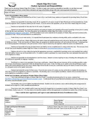 Fillable Online Atlantic Edge Dive Center Student Agreement And Fax