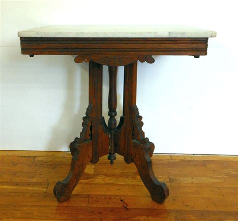 Antique Eastlake Marble Top Table Walnut Legs C S Victorian Era