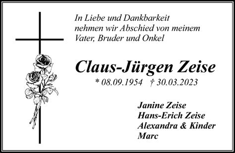 Traueranzeigen von Claus Jürgen Zeise trauer anzeigen de