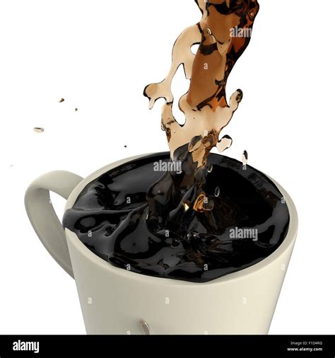 Pouring Coffee Splashing Into Red Mug 3d On White Background Stock