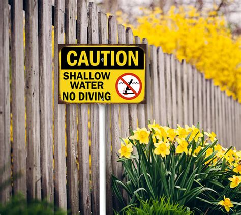 8 X 12 Inch Caution Shallow Water No Diving Yard Sign Stakes Outdoor