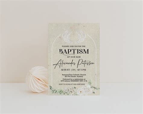 Arch Boho Christening Invitation Template Boho Baptism Etsy